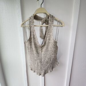 Anthropologie Pilcro Henley Halter Top Ribbed Oatmeal Size Medium